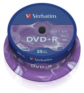 VERBATIM DVD+R 4,7GB 16x torta 25 kusov matná strieborná