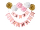 BANNER set HAPPY BIRTHDAY PINK Pompoms XL