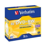 VERBATIM DVD+RW disky 4,7GB 4x 5ks JEWEL Re-Rec