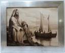 OBRAZ V STRIEBORNOM PLOCHOM RÁME 39X49 JESUS ​​​​SEPIA