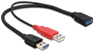 Dvojkábel typu Y 2x USB AM - USB3.0 AF 0,3 m