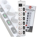 POWER STRIP Predlžovací kábel, 6 ZÁSUVEK, jednotlivé vypínače, 2m, biela