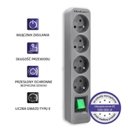 Qoltec Power strip 4 zásuvky 1,8m Sivá