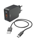 Hama USB nástenná nabíjačka + USB Type-C kábel QuickCharge 19,5 W 3000 mA