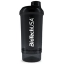 BioTech Wave Protein Shaker 500ml + 150ml Čierny