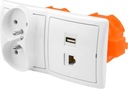 Zásuvka pod omietku 1 USB 1 RJ-45 2x 230V