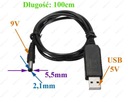 USB - DC konvertorový kábel 2,1 x 5,5 mm 9V napájací zdroj