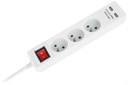 Napájací predlžovací kábel, vypínač, 3 zásuvky + 2xUSB, 5m