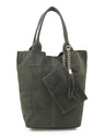 SUEDE BAG kožená shopper taška V093 khaki