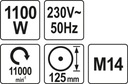 YT-82100 UHLOVÁ BRÚSKA 125MM, 230V, 1100W YATO