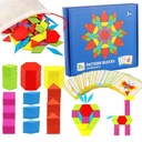 Drevené puzzle Tangram s kartovými geometrickými figúrkami Montessori logická hra