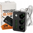 SPÍNAČ NAPÁJACIEHO PÁSU 3 ZÁSUVKY + 6x USB 1m