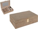 VELÚR Organizér Box Skrinka 25 x 16 x 7 cm NA ŠPERKY - HNEDÁ