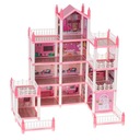 DOLLHOUSE RUŽOVÁ VILKA S KONÍKMI A NÁBYTKOM 61cm 4 poschodia