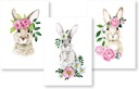 Sada 3 ks plagátov A3 Pink Bunnies Flowers