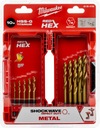 Sada titánových HEX vrtákov do kovu 3-10 mm 10 ks. Plechovka Milwaukee HSS-G