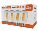 LED žiarovka E27 vlákno 6W ST64 840 lumenov teplá biela SuperLED