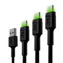 3x kábel USB-C Typ C 30 cm 120 cm 200 cm LED QC 3.0