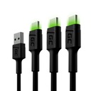 3x USB-C káble Type C 120 cm LED Quick Charge 3.0