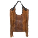 VERA PELLE dámska semišová kabelka shopper bag so strapcami croco CAMEL