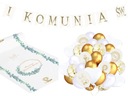 Súprava prijímania COMMUNION Balóny biele zlato Srdce Garland Banner Table Runner