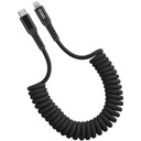 Kábel 1,2 m, pružinový, pletený nylon, pre AUTA IPHONE Lightning USB-C 9V 3A 27W