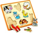 DREVENÉ PUZZLE PUZZZLE ČEPICE RÚČKY VIGA FARM ZVIERATÁ 8 kusov 18M+