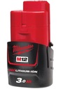 MILWAUKEE M12 BATÉRIA BATÉRIA 12V LI-ION 3,0Ah