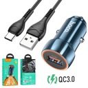 QC3.0 3A 18W rýchla autonabíjačka + USB kábel typu C USB-C 1M