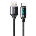 USAMS U78 USB-C opletený kábel 1,2m LED 6A rýchle nabíjanie čierny