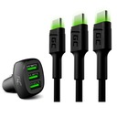 Nabíjačka do auta 3xUSB + 3x USB-C kábel 1,2m