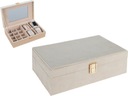 VELÚR Organizér Box Skrinka 25 x 16 x 7 cm NA ŠPERKY - KRÉMOVÁ