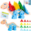 BLOKY VZDELÁVACIE DREVENÉ PUZZLE DINOSAUR MONTESSORI KARTY S ÚLOHAMI