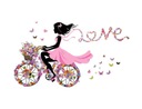 Samolepky na stenu Fairy Girl Bicycle Flowers