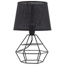 Nočná stolová lampa DIAMOND, čierne tienidlo na drôtenom podstavci, loft 1P