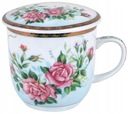 Hrnček s viečkom, porcelánové sitko, 300 ml, Kvety