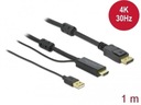 HDMI(M) -> DISPLAYPORT(M) 4K 1M kábel NAPÁJANÝ USB A(M) ČIERNA Delock