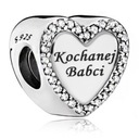 BEAD Charms Silver 925 SRDCE Darček ku dňu babičky + GRAVÍROVANIE