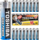 Alkalické batérie AA LR6 16 ks TOSHIBA 1,5V HIGH POWER +45%