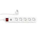 Ochranný pás s výr. 5 zásuviek, 2xUSB, biela, 3 m