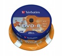 VERBATIM DVD-R disky 4,7GB 16x 25 ks CB NA TLAČ