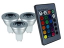 Sada 3x RGB LED žiaroviek pre jeden diaľkový ovládač