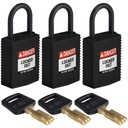 SafeKey kompaktné visiace zámky 3ks CPT-BLK-25PL-KA3PK