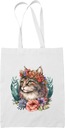 Módna taška Cat Flowers Boho 2 White