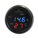 Motocyklový voltmeter 3v1, nabíjací teplomer UBS