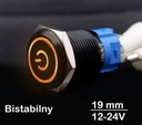 Ovládacie tlačidlo vypínač SPDT kovový 19mm LED Žltá 12V 24V bi