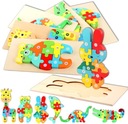 Drevené puzzle detské puzzle Montessori bloky 6ks darček