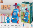 GOLFOVÝ SET PRE DETI, KOMPLETNÁ VÝBAVA, VOZÍK NA KOLESÁ, 4 KOCKY