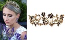 DIADEM CROWN TIARA ČIERNE ZLATÉ PERLY LISTOVÝ KVET