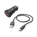 HAMA NABÍJAČKA do auta 1xUSB QC3.0 + USB-C kábel čierny